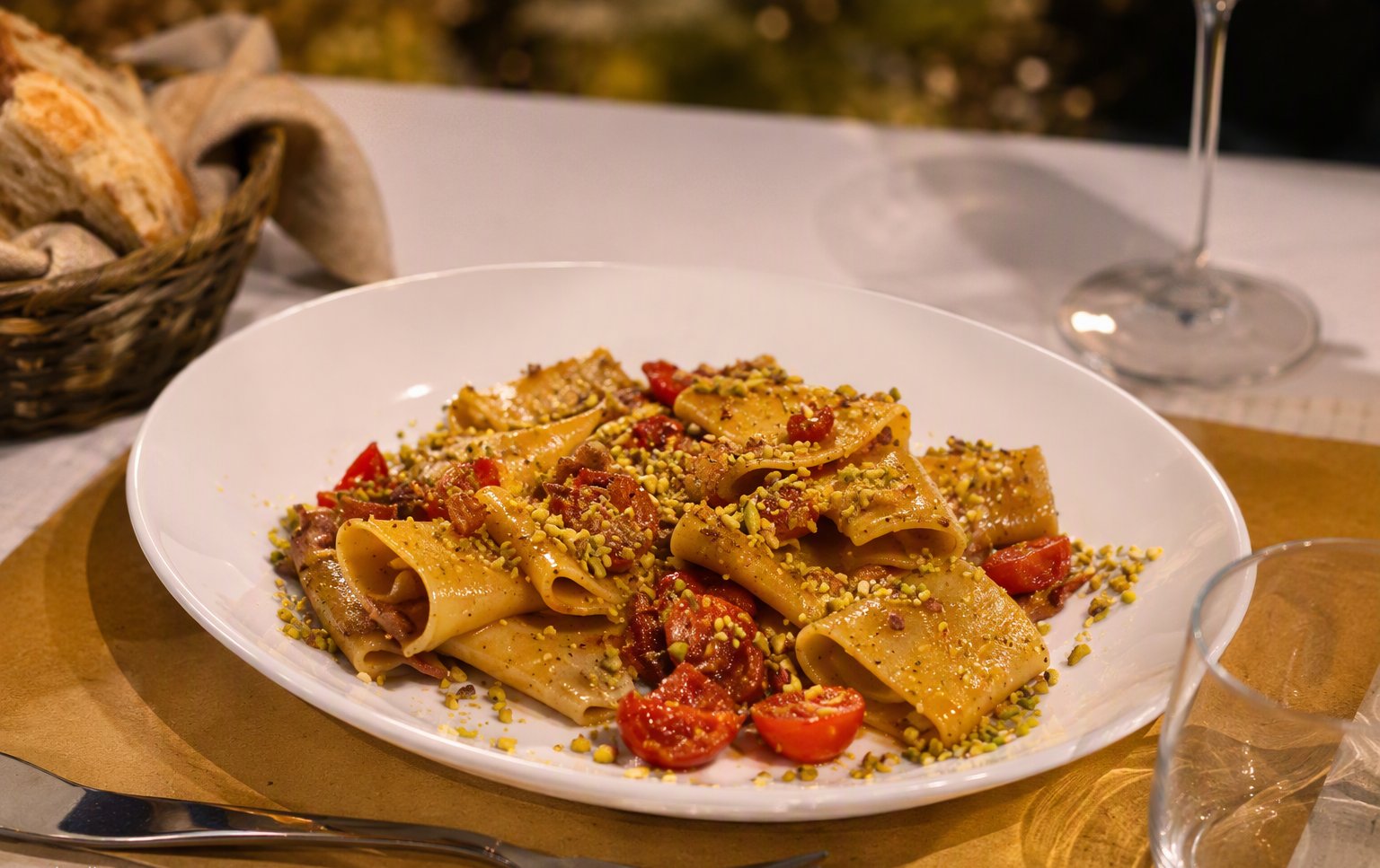 Paccheri alla Siciliana con pistacchi